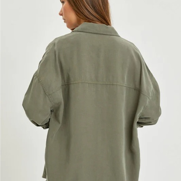 Risen Los Angeles Olive Green Oversized Tencel Shirt Womens 2XL Button Up Blouse - Picture 8 of 10